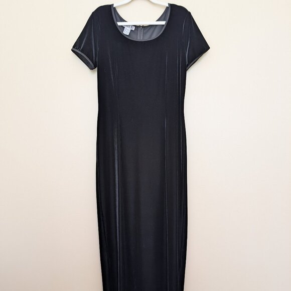 VINTAGE Robbie Bee Y2K black velvet short sleeve maxi dress EUC 10 - Picture 1 of 11